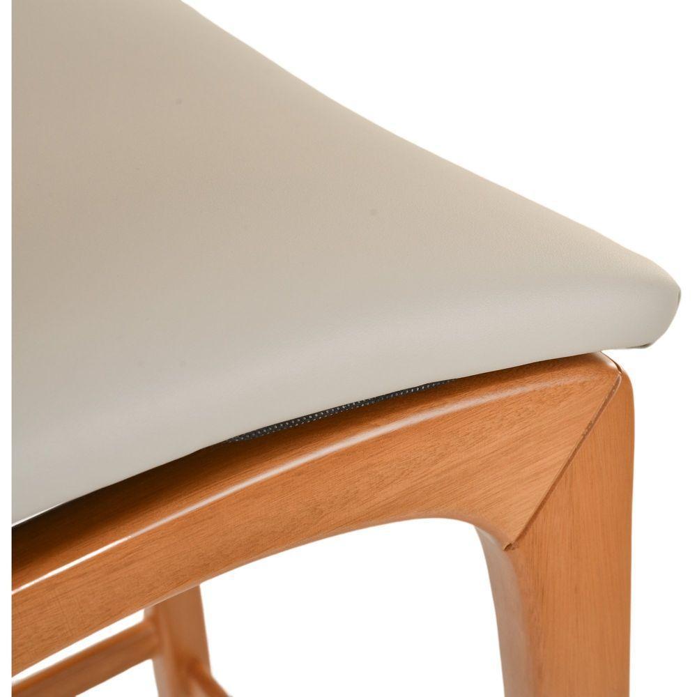 Banqueta Alta Amsterdã Madeira Maciça Amêndoa Encosto Palha Sextavada Natural Assento Corino Off White - 6