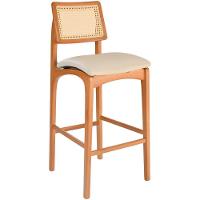 Banqueta Alta Amsterdã Madeira Maciça Amêndoa Encosto Palha Sextavada Natural Assento Corino Off White - 1