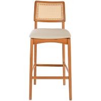 Banqueta Alta Amsterdã Madeira Maciça Amêndoa Encosto Palha Sextavada Natural Assento Corino Off White - 2