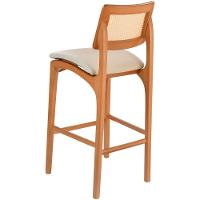 Banqueta Alta Amsterdã Madeira Maciça Amêndoa Encosto Palha Sextavada Natural Assento Corino Off White - 3