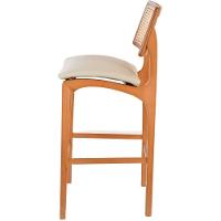 Banqueta Alta Amsterdã Madeira Maciça Amêndoa Encosto Palha Sextavada Natural Assento Corino Off White