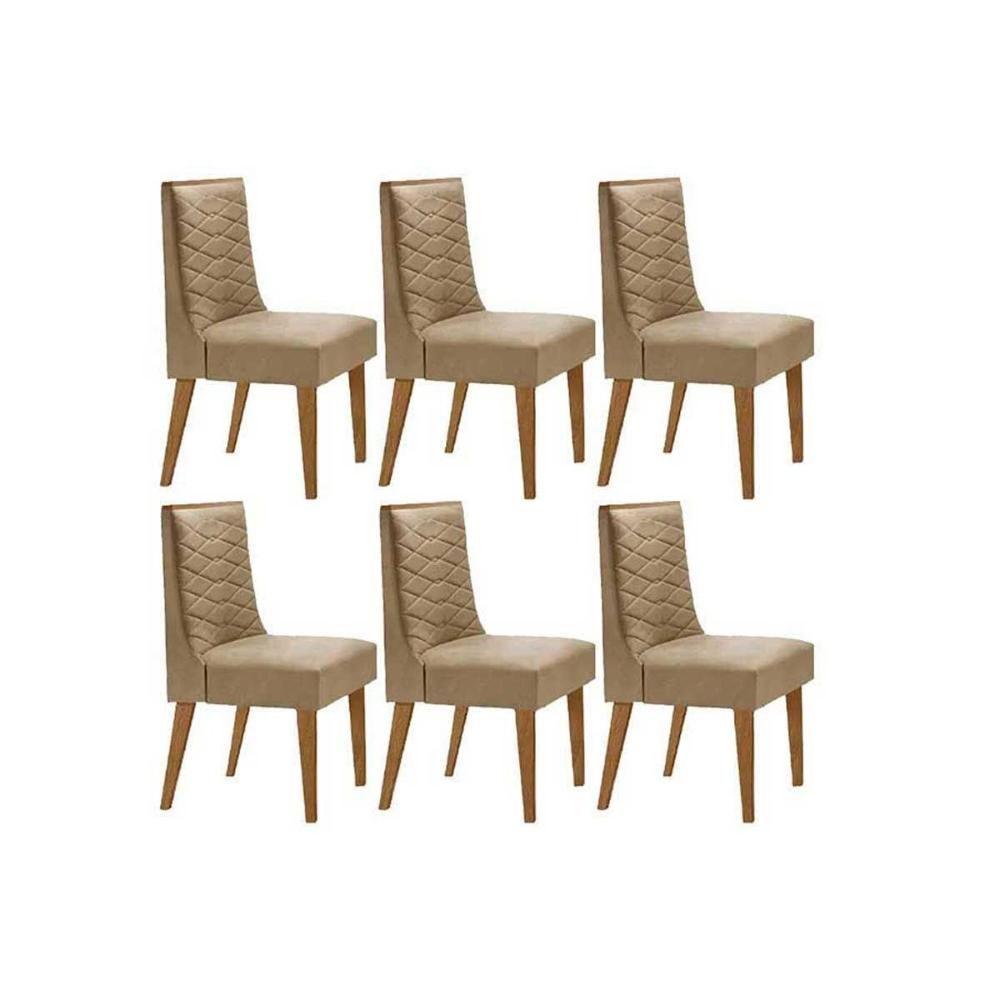 Cadeira Sala De Jantar Dafne Kit 6 Un Madeira Capuccino-linho Bege Turim - Rufato - 1