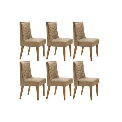 Cadeira Sala De Jantar Dafne Kit 6 Un Madeira Capuccino-linho Bege Turim - Rufato