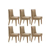 Cadeira Sala De Jantar Dafne Kit 6 Un Madeira Capuccino-linho Bege Turim - Rufato - 1