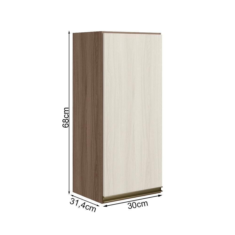 Armario Aereo 1 Porta Mdf 30 Cm Kali 12201 Carvalho Toq Bianco Toq Nicioli Carvalho Toq Bianco Toq - 3