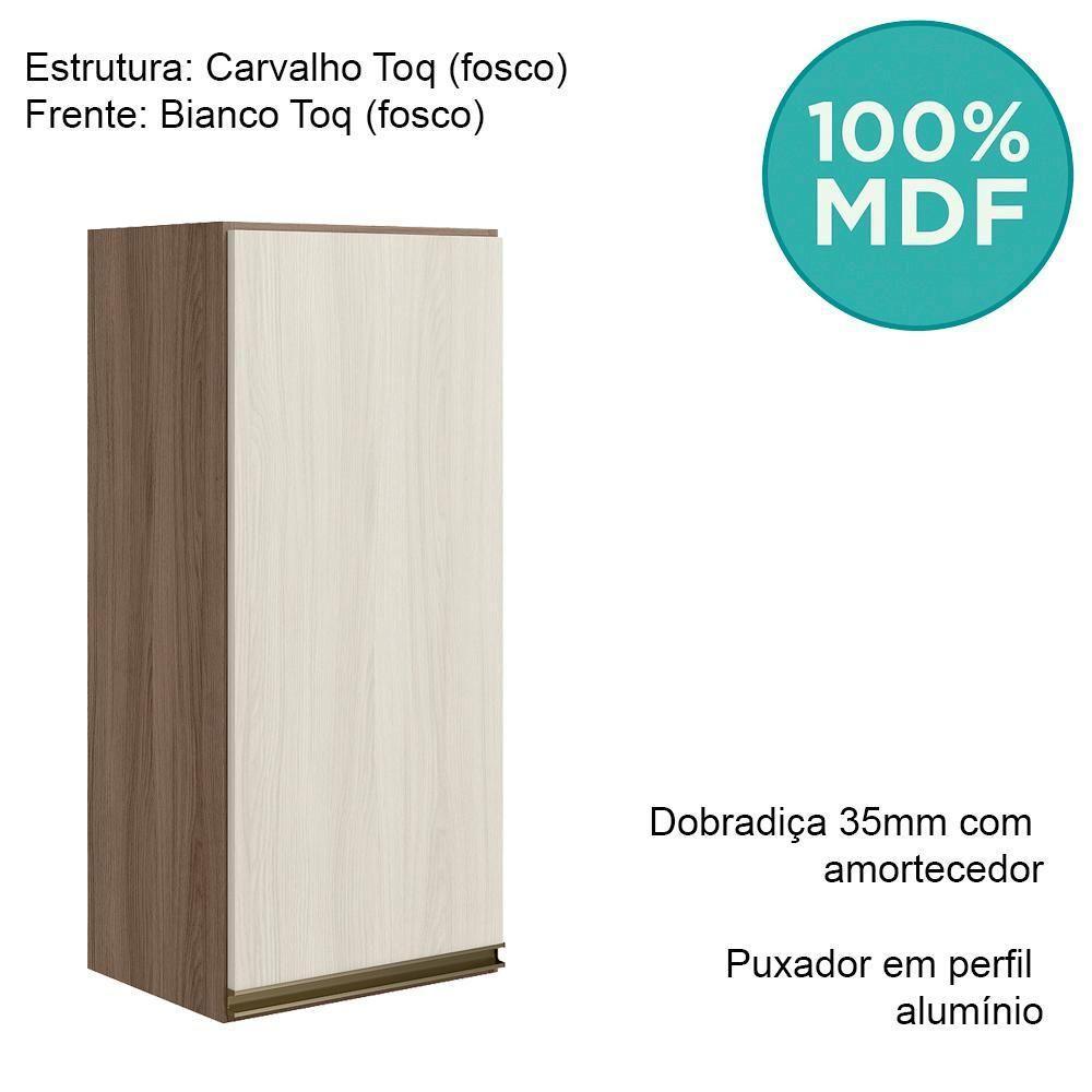 Armario Aereo 1 Porta Mdf 30 Cm Kali 12201 Carvalho Toq Bianco Toq Nicioli Carvalho Toq Bianco Toq - 4