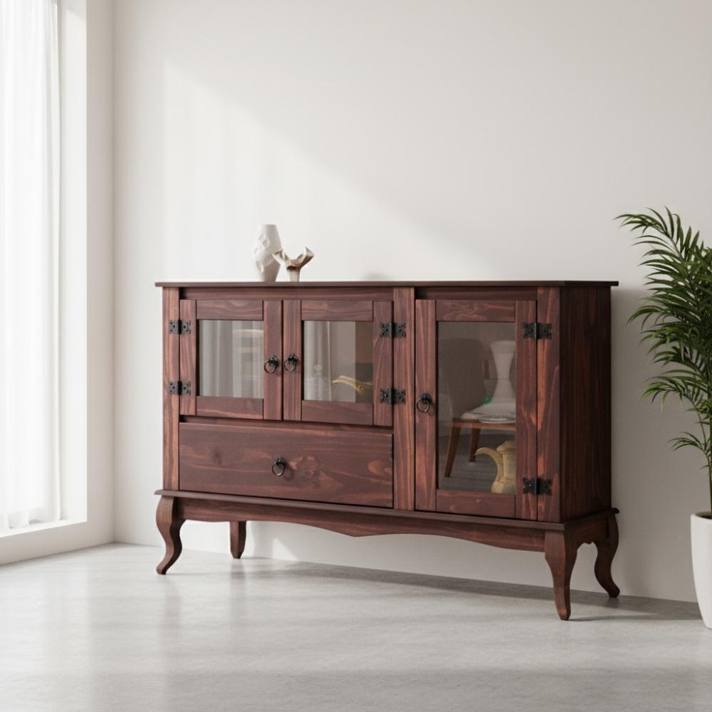 Balcão Buffet Rústico 3 Portas 1 Gaveta Madeira Maciça - Imbuia - 1