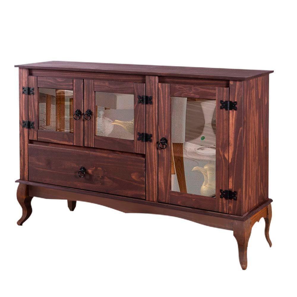 Balcão Buffet Rústico 3 Portas 1 Gaveta Madeira Maciça - Imbuia - 2