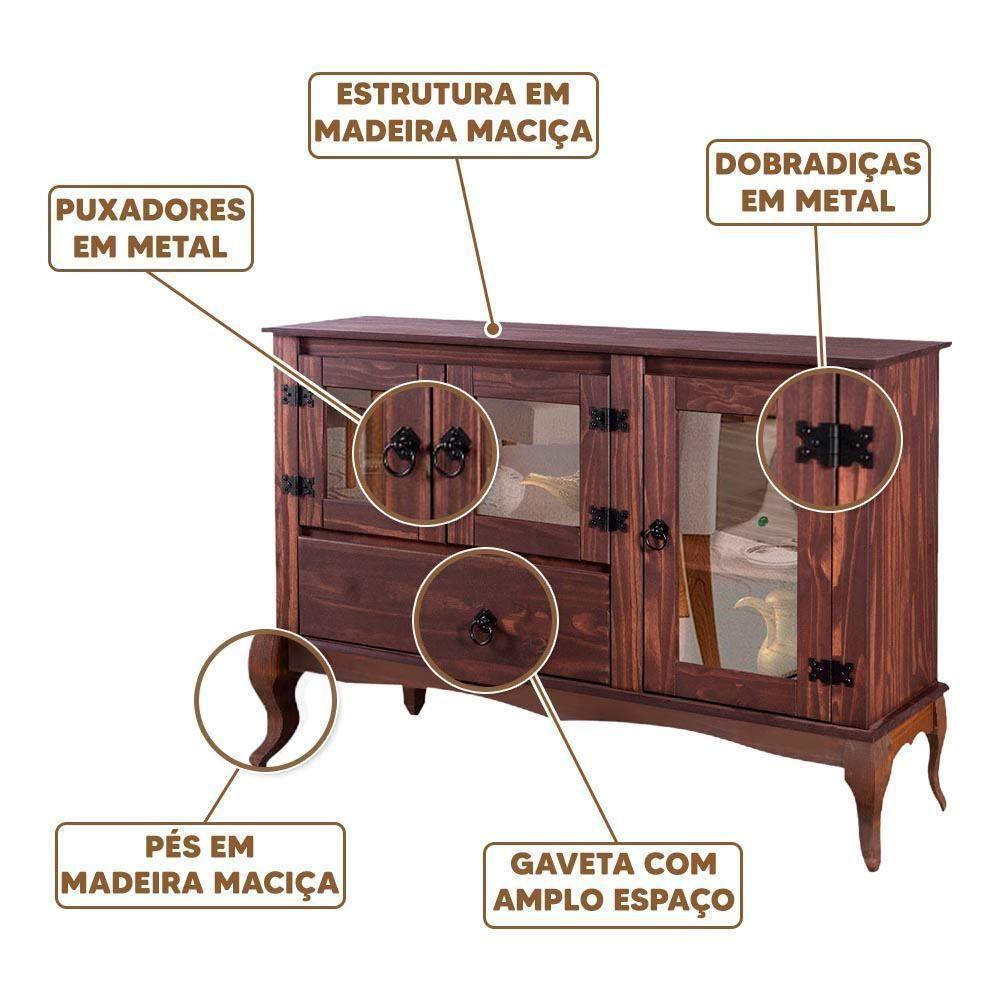 Balcão Buffet Rústico 3 Portas 1 Gaveta Madeira Maciça - Imbuia - 3