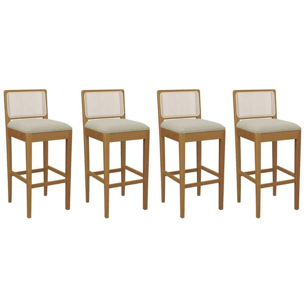 Banqueta Sala De Jantar Sara 1bmm005ca Premium Madeira Maciça Kit 4 Un Carvalho-boucle Bege-tela Bege - Kappesberg - 1