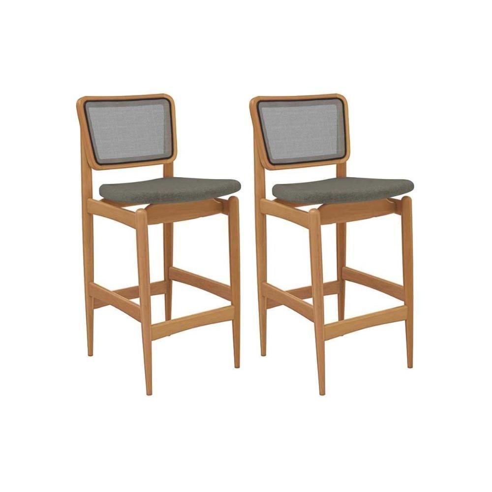 Banqueta Sala De Jantar Liz 1bmm009ca Premium Madeira Maciça Kit 2 Un Carvalho-linho Escuro-tela Grafite - Kappesberg - 1