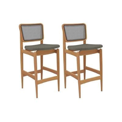 Banqueta Sala De Jantar Liz 1bmm009ca Premium Madeira Maciça Kit 2 Un Carvalho-linho Escuro-tela Grafite - Kappesberg