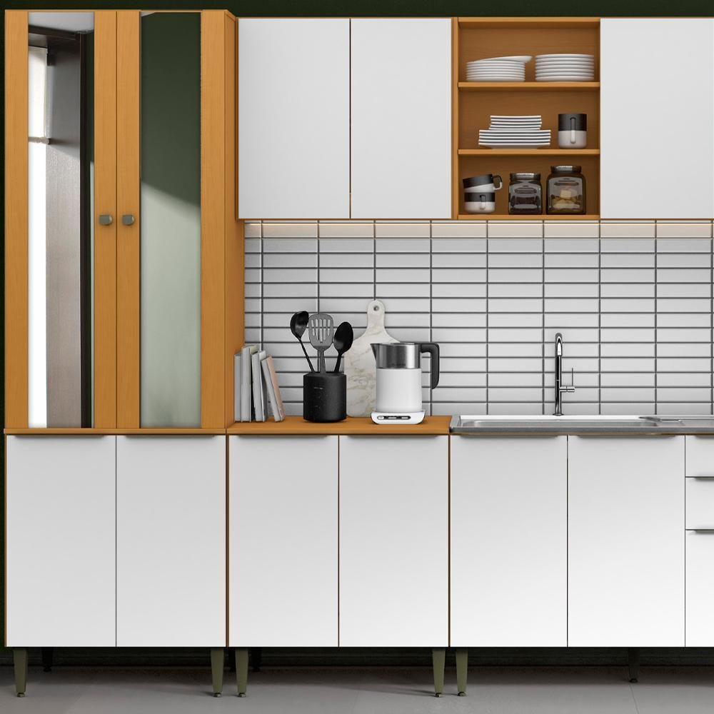 Armario Aereo E Balcao Com Tampo 2 Portas 70 Cm Cinamomo Branco Armoveis Cinamomo Branco - 2