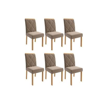 Cadeira Sala De Jantar Fernanda Wood Kit 6 Un Carvalho-suede Joli Capuccino - Cimol