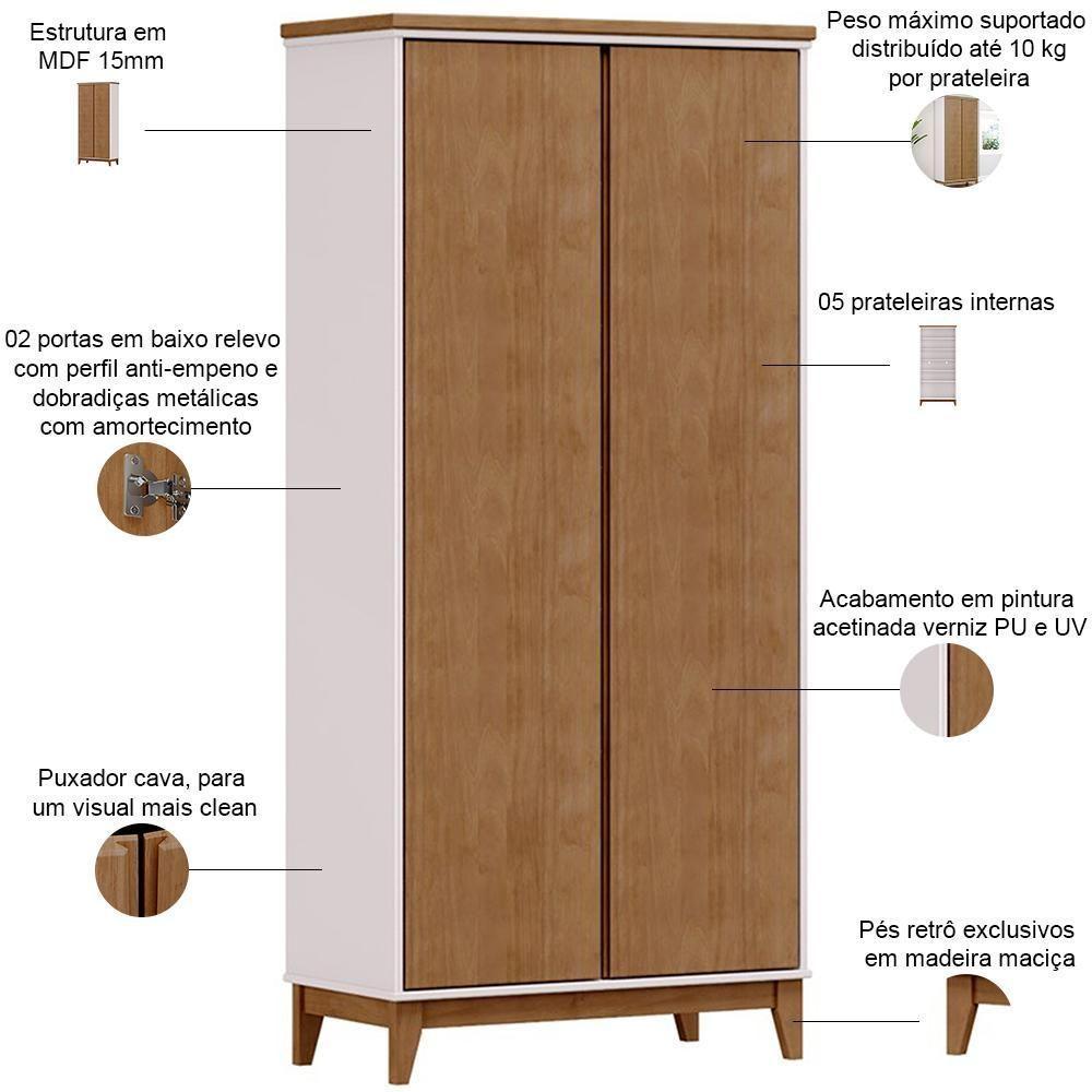 Armário Multiuso 2 Portas Pés Retrô Madeira Maciça Cintra F06 Off White Freijó - Lyam Decor - 4