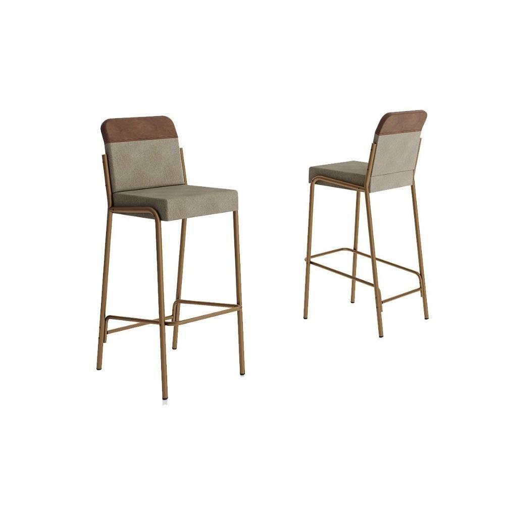 Banqueta Sala De Jantar Duo 1753 Kit 2 Un Rose-linho Areia-courano Caramelo - Carraro - 1