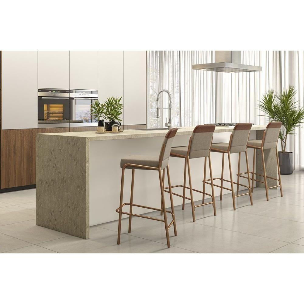 Banqueta Sala De Jantar Duo 1753 Kit 2 Un Rose-linho Areia-courano Caramelo - Carraro - 6