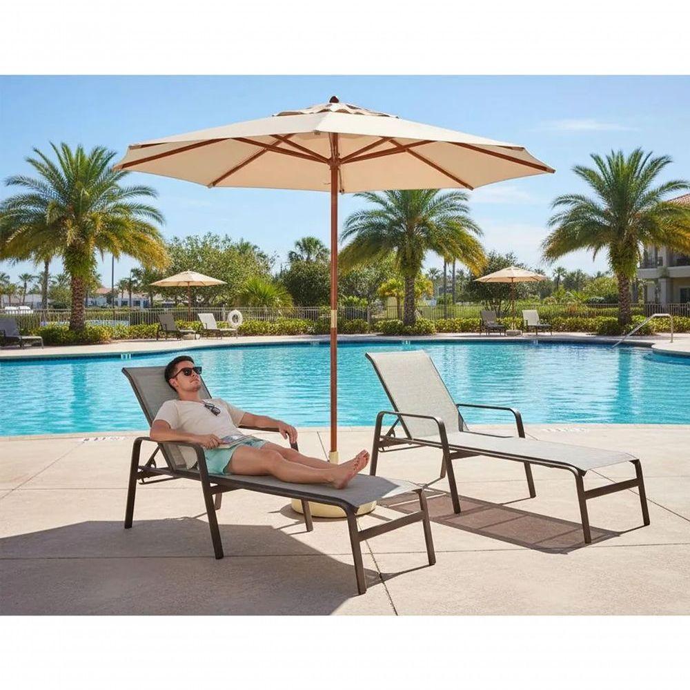 2 Cadeira Espreguiçadeira Piscina Sevilha + Guarda Sol Praia Nossakasa Capuccino - 2