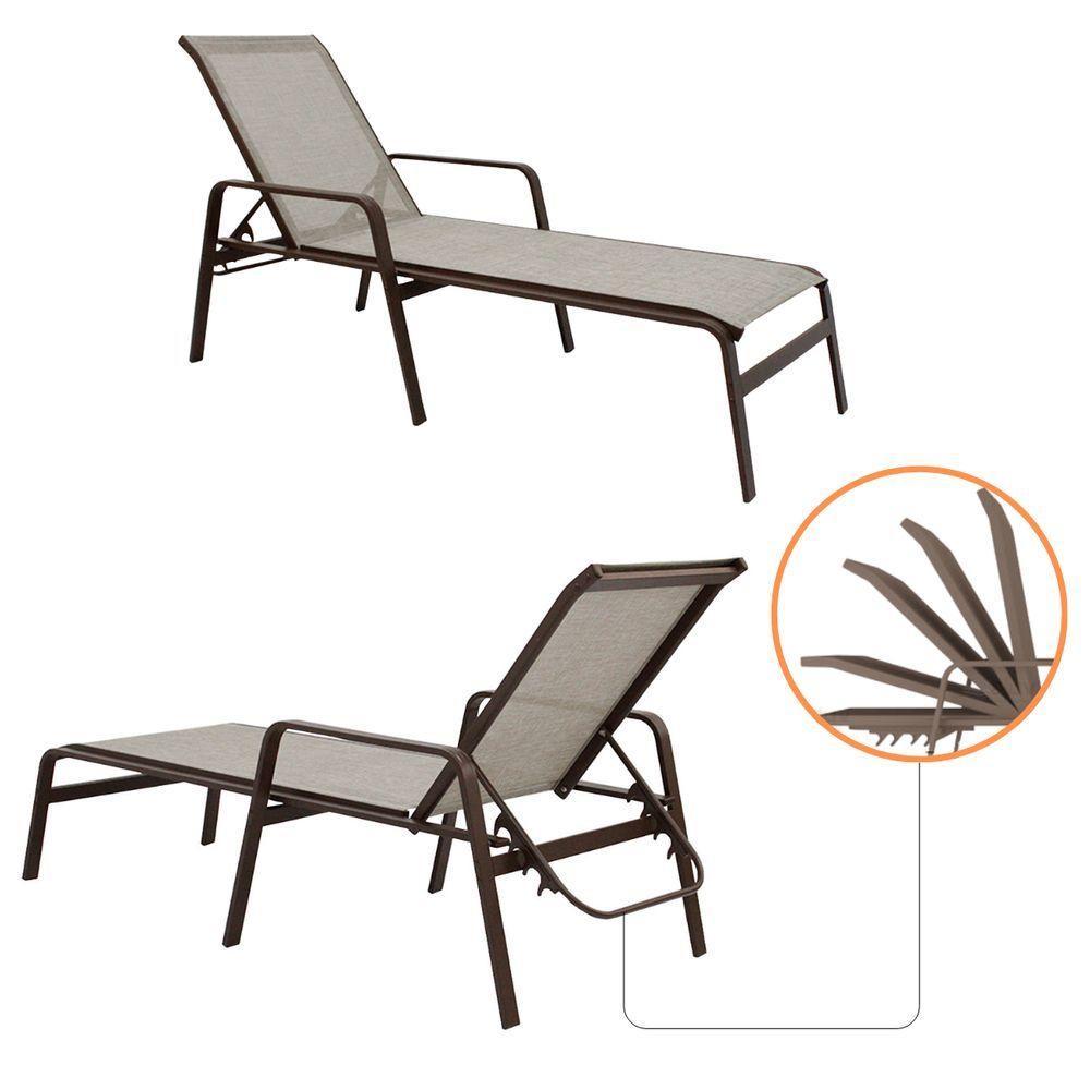 2 Cadeira Espreguiçadeira Piscina Sevilha + Guarda Sol Praia Nossakasa Capuccino - 5