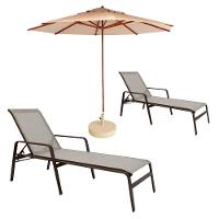 2 Cadeira Espreguiçadeira Piscina Sevilha + Guarda Sol Praia Nossakasa Capuccino - 1