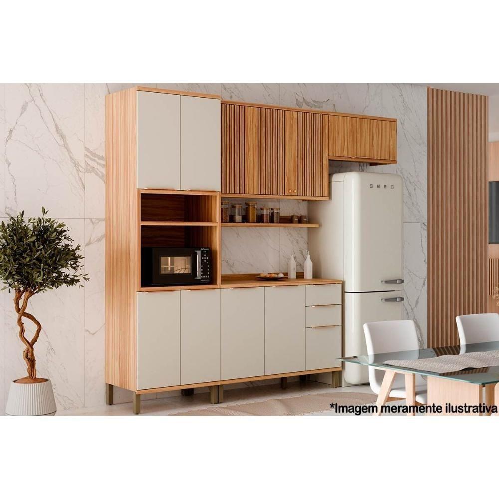Armário Aéreo Cozinha Modulado Sauvignon C- 3 Portas Canelada 120cm Amendoa-off White - Ronipa - 7