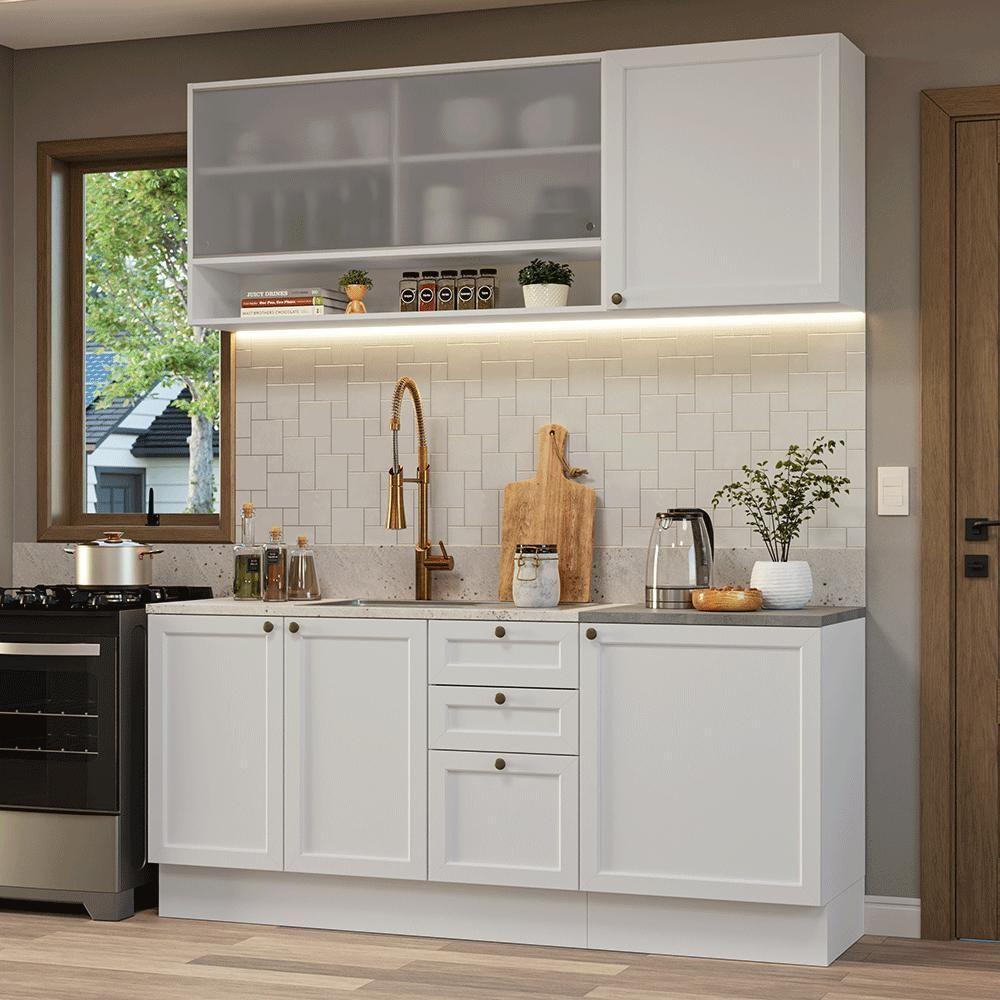 Armário De Cozinha Compacta 180 Cm Branco Vik Madesa 03 Branco - 1