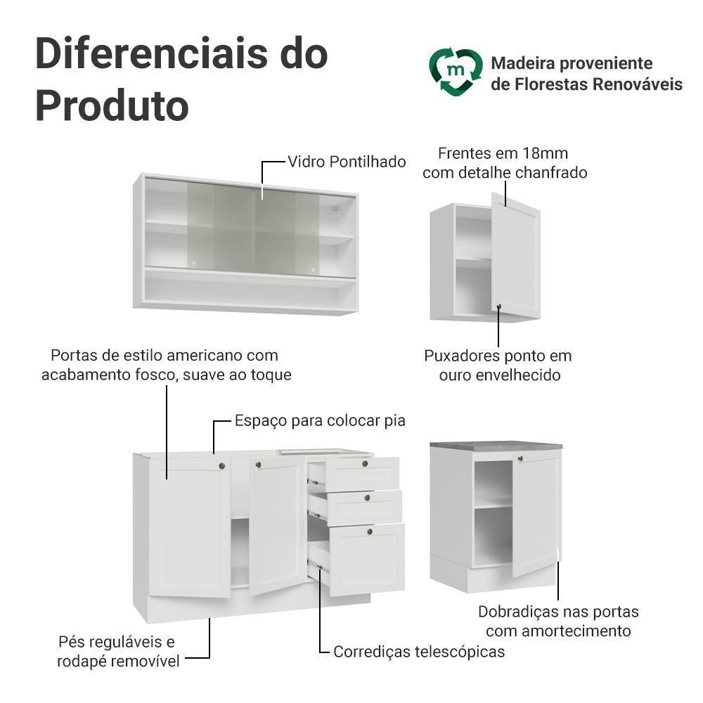 Armário De Cozinha Compacta 180 Cm Branco Vik Madesa 03 Branco - 4