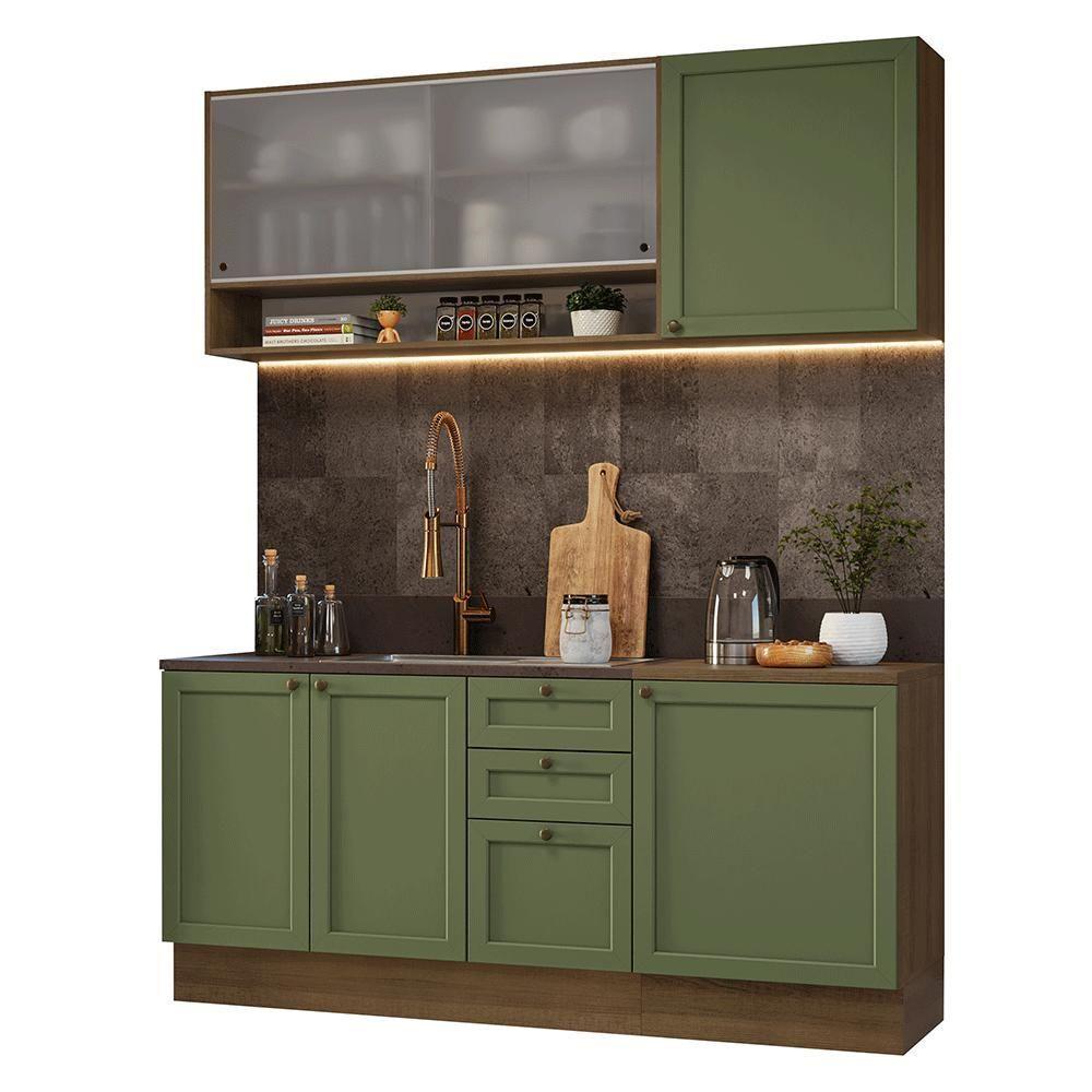 Armário De Cozinha Compacta 180 Cm Rustic-verde Vik Madesa 03 Rustic-verde - 2