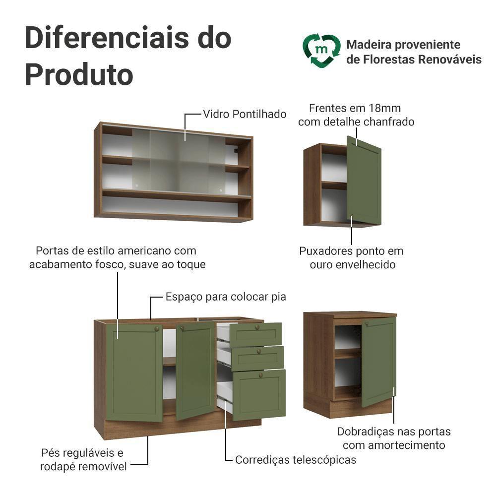 Armário De Cozinha Compacta 180 Cm Rustic-verde Vik Madesa 03 Rustic-verde - 4