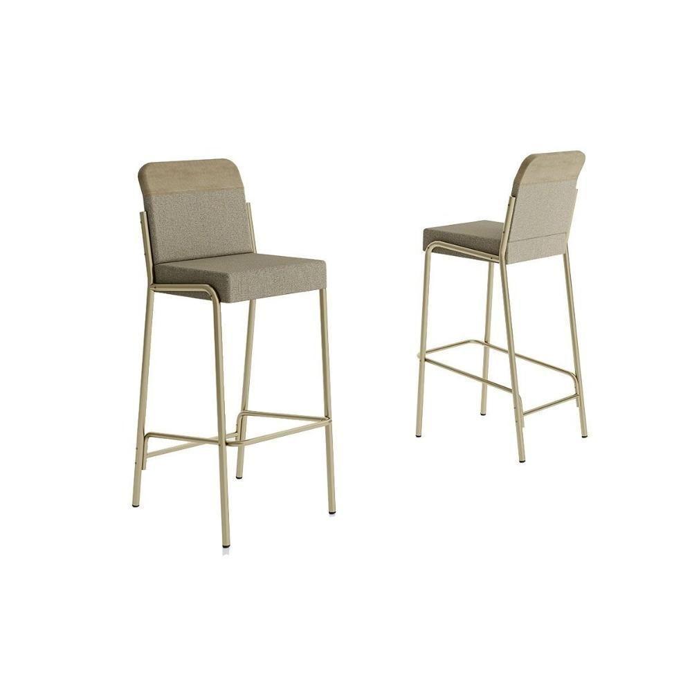 Banqueta Sala De Jantar Duo 1753 Kit 2 Un Dourado-linho Bamboo-courano Bamboo - Carraro - 1
