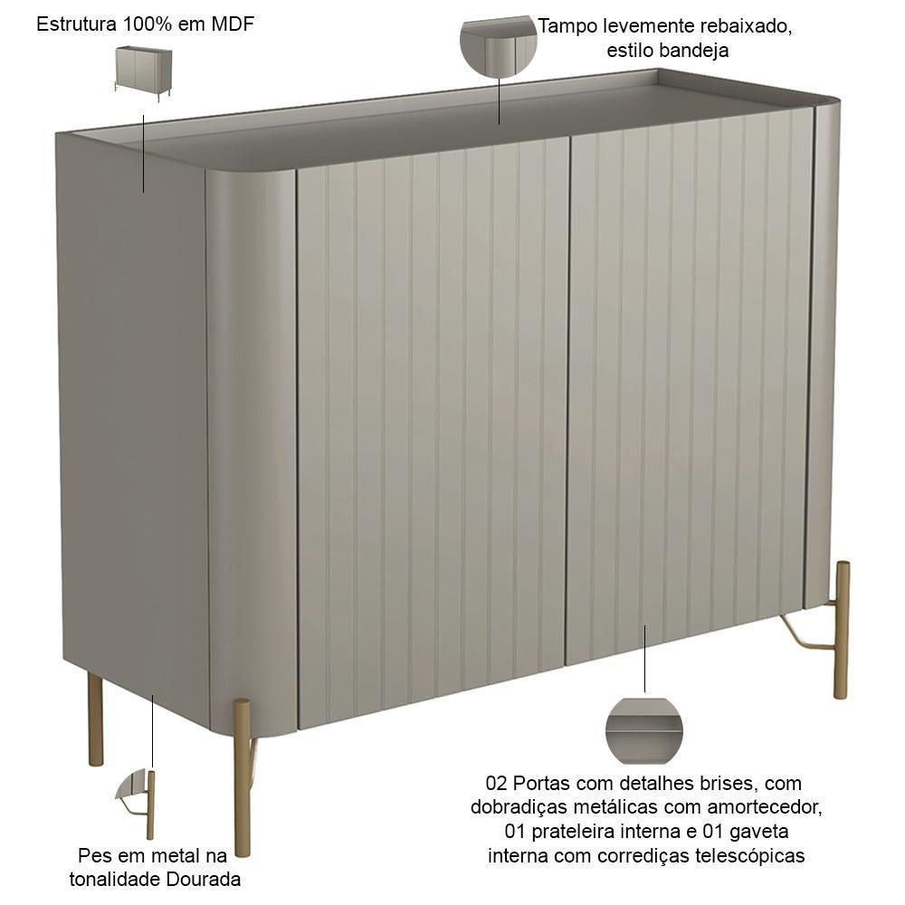 Buffet Sala De Jantar 2 Portas Brise 1 Gaveta Pés Industrial Dourado Naim I03 Grigio - Lyam - 2