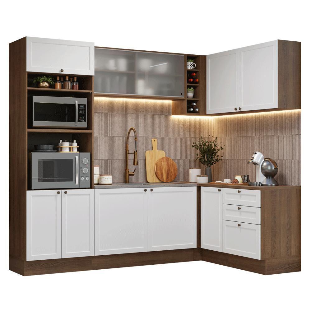 Armário De Cozinha Completa De Canto 399 Cm Rustic-branco Vik Madesa 01 Rustic-branco - 2
