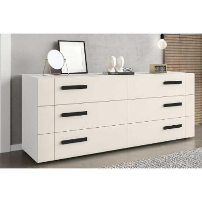 Cômoda de Quarto Lisboa 6 Gavetas MDF com Puxador Plástico Branco-creme