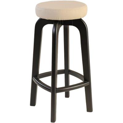 Banqueta Banco Alto Bar Em Madeira Maciça Preto Assento Redondo Corino Off White