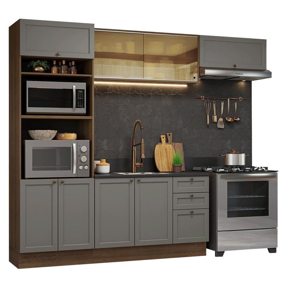 Armário De Cozinha Completa 270 Cm Rustic-cinza Vik Madesa 04 Rustic-cinza - 2