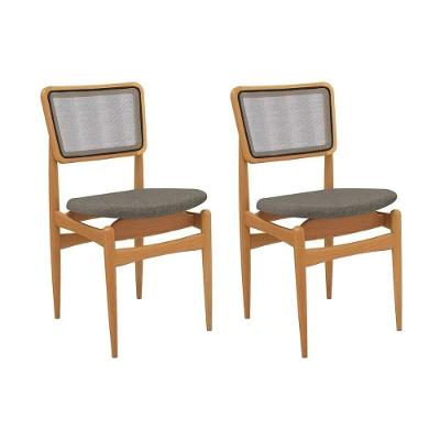 Cadeira Sala De Jantar Stela 1cmm013ca Premium Madeira Maciça Kit 2 Un Carvalho-linho Escuro-tela Grafite - Kappesberg