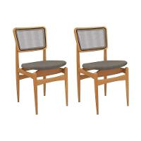 Cadeira Sala De Jantar Stela 1cmm013ca Premium Madeira Maciça Kit 2 Un Carvalho-linho Escuro-tela Grafite - Kappesberg - 1