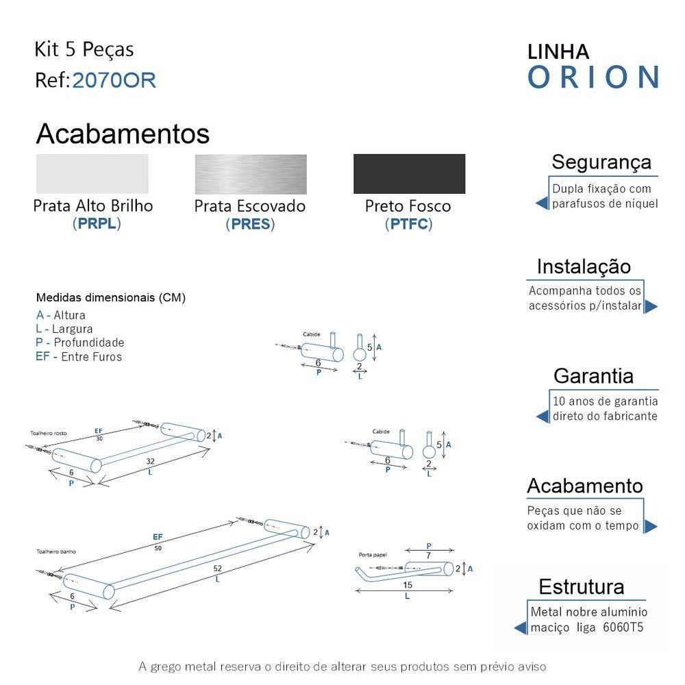 Kit Acessórios Para Banheiro Escovado 5 Peças Grego Metal 2070or - 8