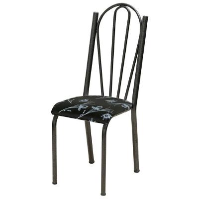 Cadeira Tubular America 021 Cromo Preto Assento Preto Flor Artef Preto Flor