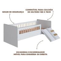 Cama Montessoriana Infantil Com Escorrega E Proteção Lateral - Branco - 4