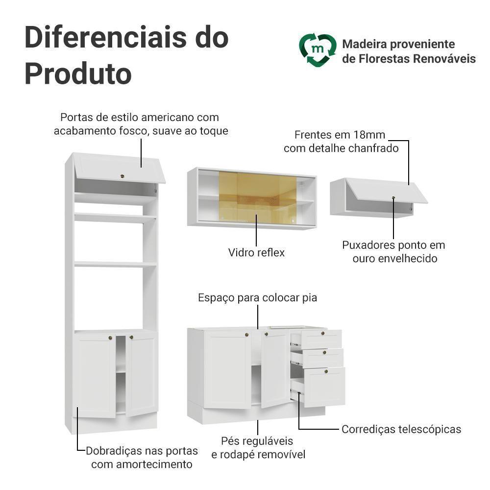 Armário De Cozinha Completa 270 Cm Branco Vik Madesa 04 Branco - 4