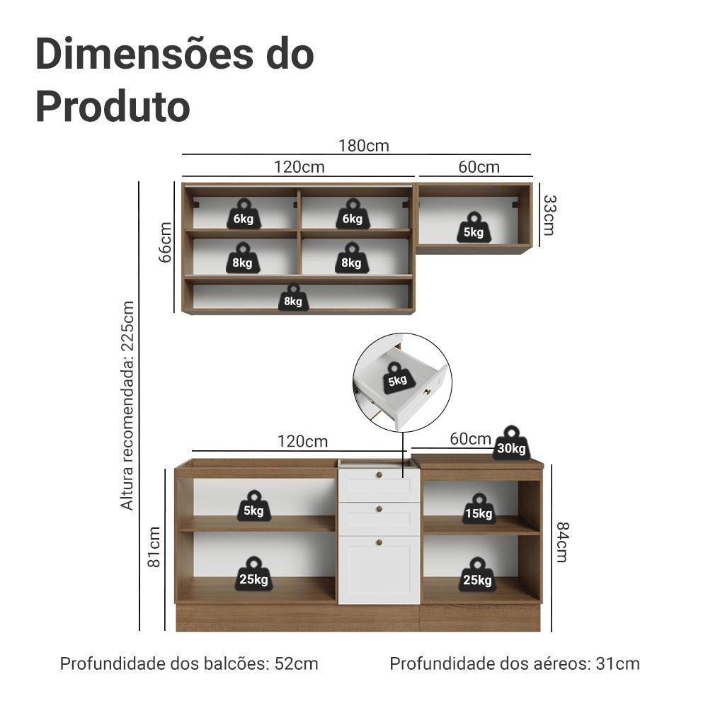 Armário De Cozinha Completa 180 Cm Rustic-branco Vik Madesa 05 Rustic-branco - 3