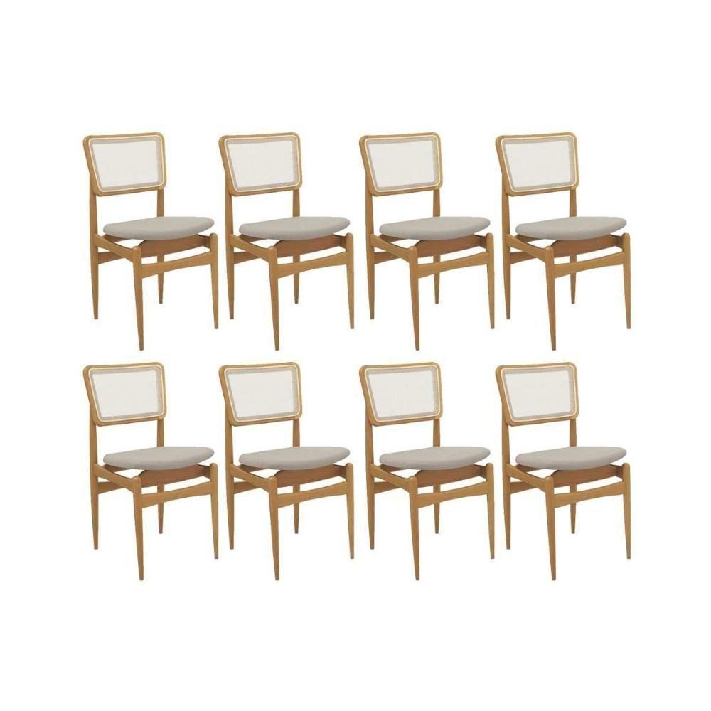 Cadeira Sala De Jantar Stela 1cmm013ca Premium Madeira Maciça Kit 8 Un Carvalho-linho Bege Caqui-tela Bege - Kappesberg - 1