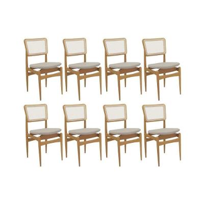 Cadeira Sala De Jantar Stela 1cmm013ca Premium Madeira Maciça Kit 8 Un Carvalho-linho Bege Caqui-tela Bege - Kappesberg