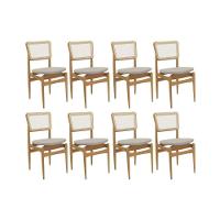 Cadeira Sala De Jantar Stela 1cmm013ca Premium Madeira Maciça Kit 8 Un Carvalho-linho Bege Caqui-tela Bege - Kappesberg - 1