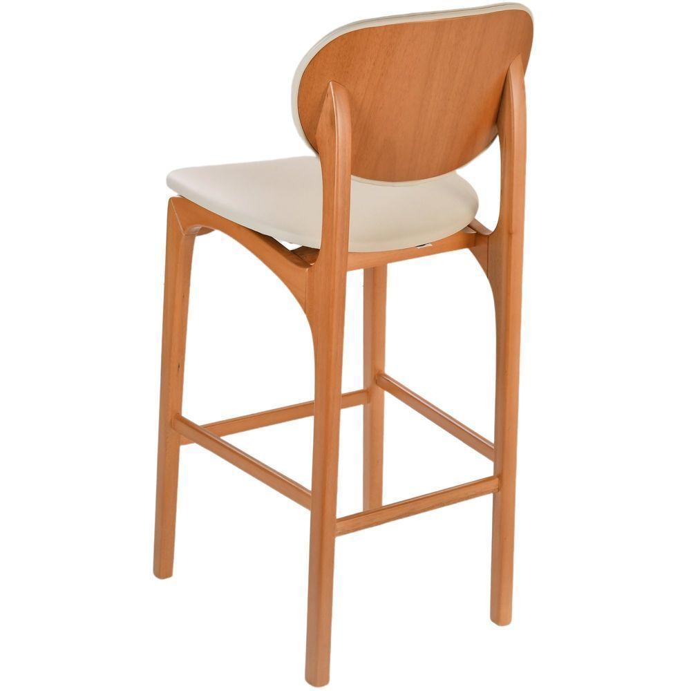 Banqueta Alta Atenas Madeira Maciça Amêndoa Estofado Corino Off White - 2