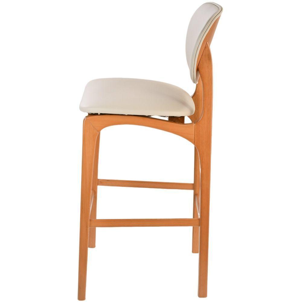 Banqueta Alta Atenas Madeira Maciça Amêndoa Estofado Corino Off White - 3