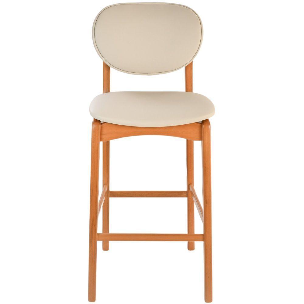 Banqueta Alta Atenas Madeira Maciça Amêndoa Estofado Corino Off White - 4