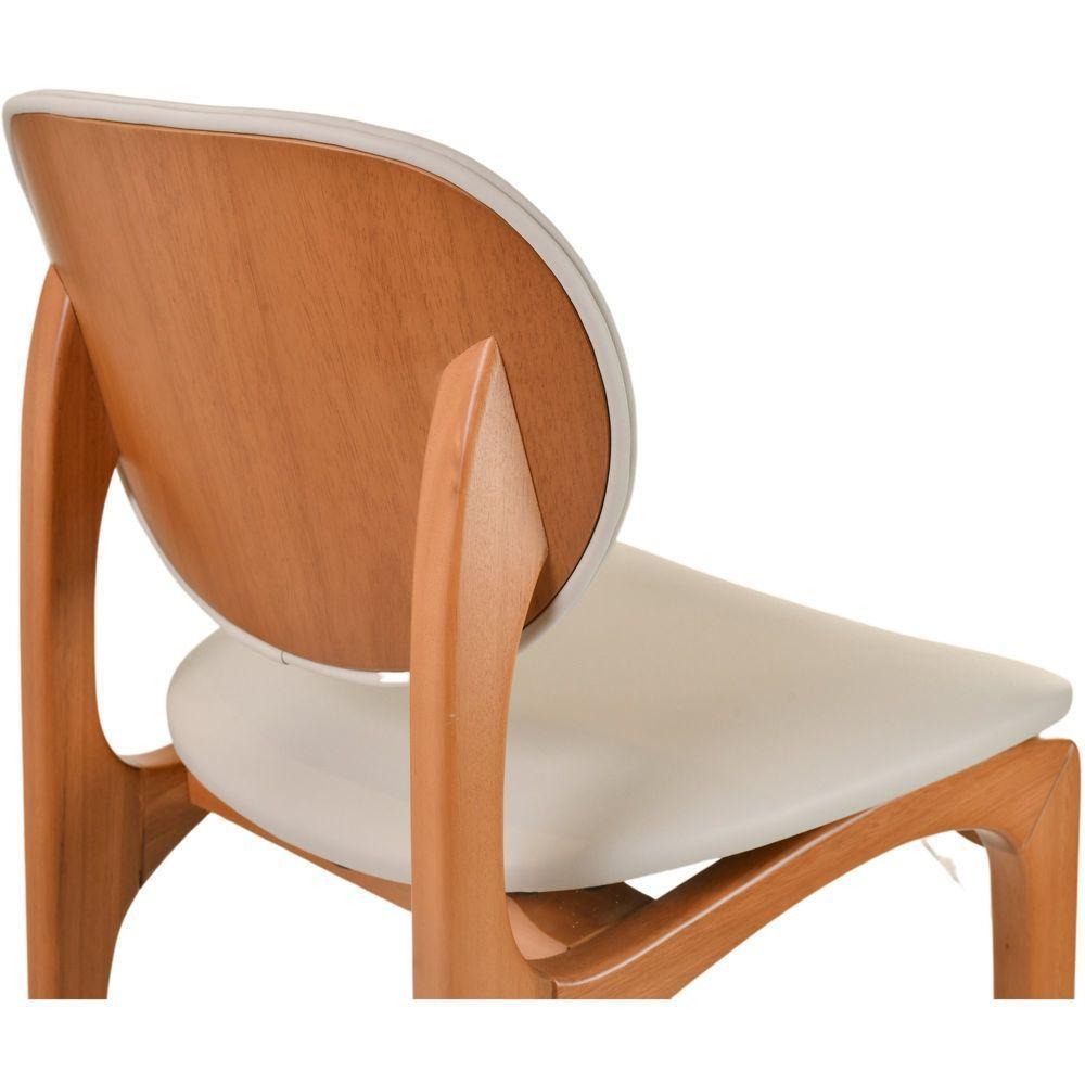 Banqueta Alta Atenas Madeira Maciça Amêndoa Estofado Corino Off White - 5