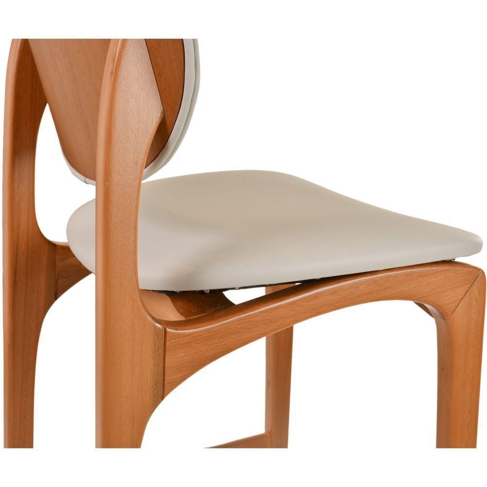 Banqueta Alta Atenas Madeira Maciça Amêndoa Estofado Corino Off White - 6